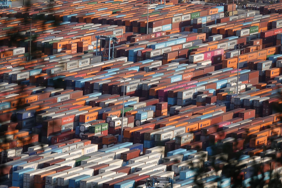 Containers stacked at a container terminal