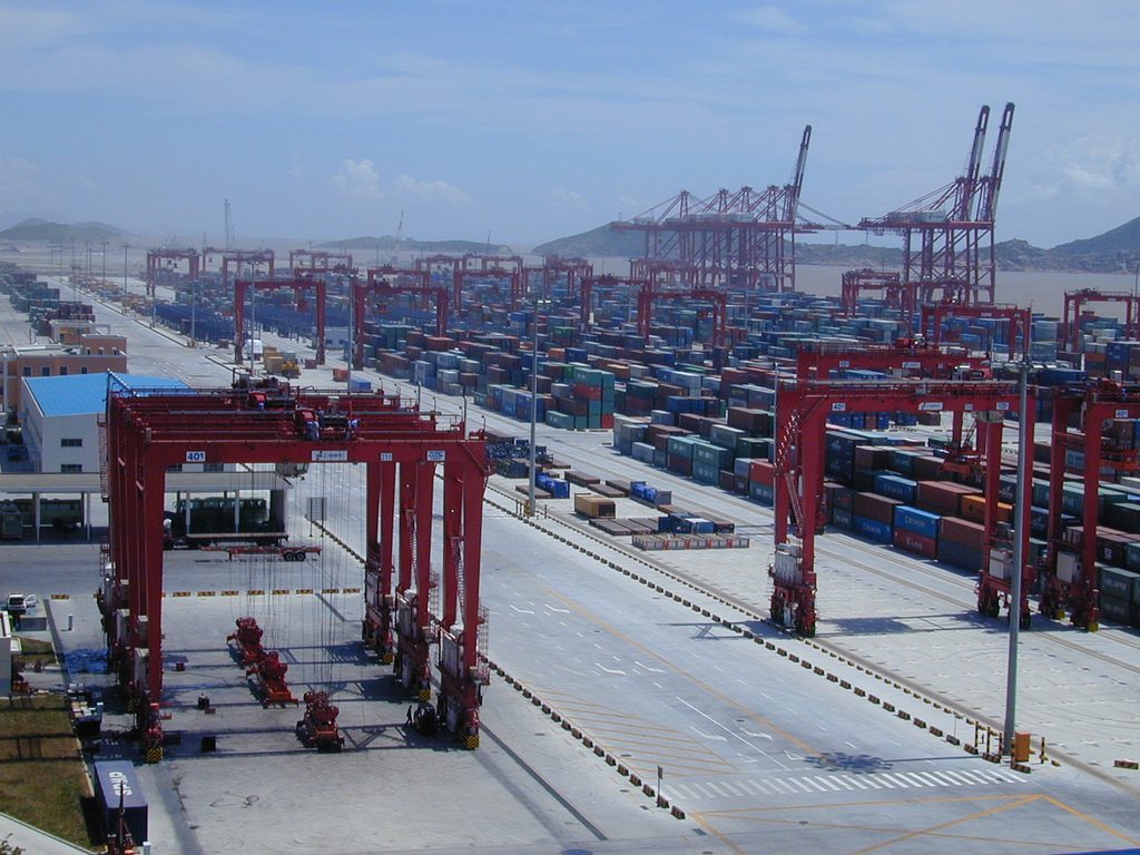 Container berths and gantry cranes at Yangshan deep-water port, Shanghai